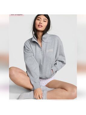 Nwt Victoria Secret PINK Ivy Fleece Quarter-Zip Sweatshirt